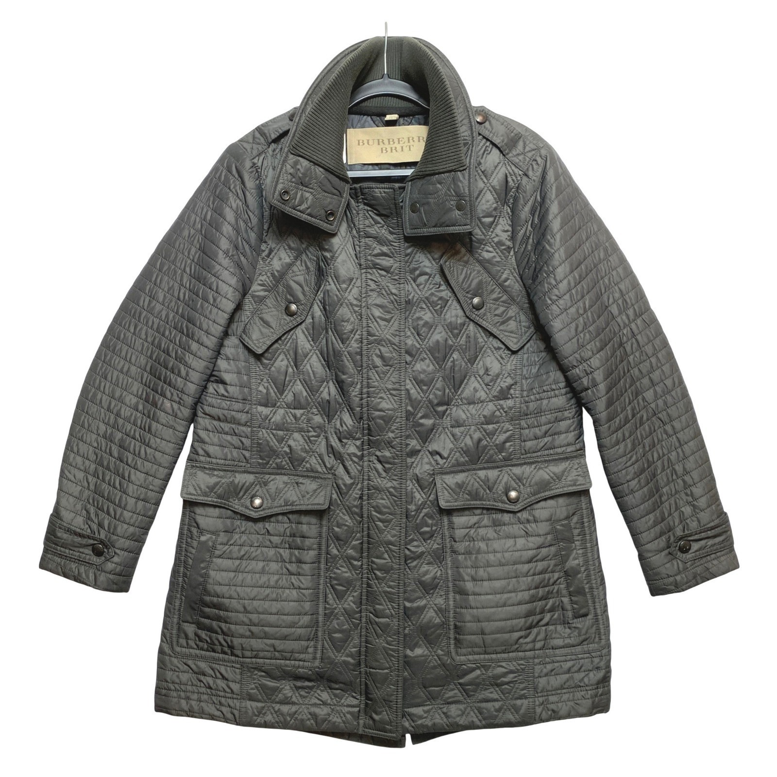 Burberry Brit Bosdale Jacket Womens Xl Olive Quilted Field Nova Check Lining